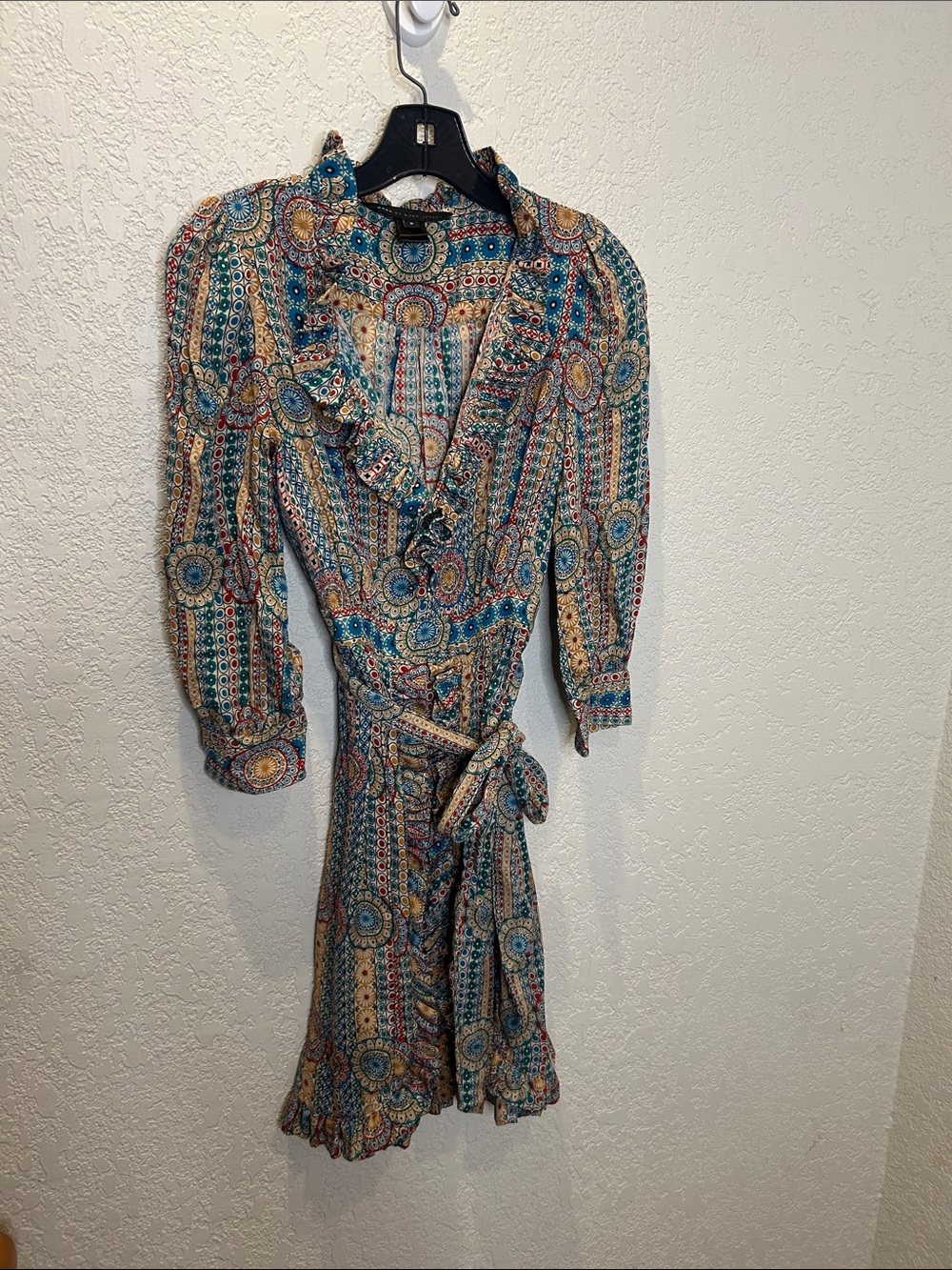 Marc by Marc Jacobs Teal Multi Paisley Wrap Dress with Ruffle Trim